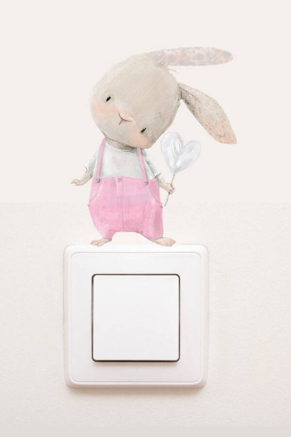 Socket - Pink Overalls Rabbit Decorative Socket Sticker - Sim622 - 1