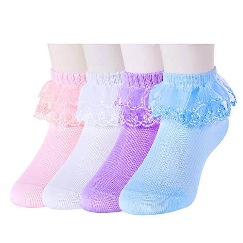 Sockfun Bebek Püfürlü Çoraplar, Bebek Çocuk Kızlar İçin Yeni Doğan Fiyonklu Dantelli Çoraplar - 4