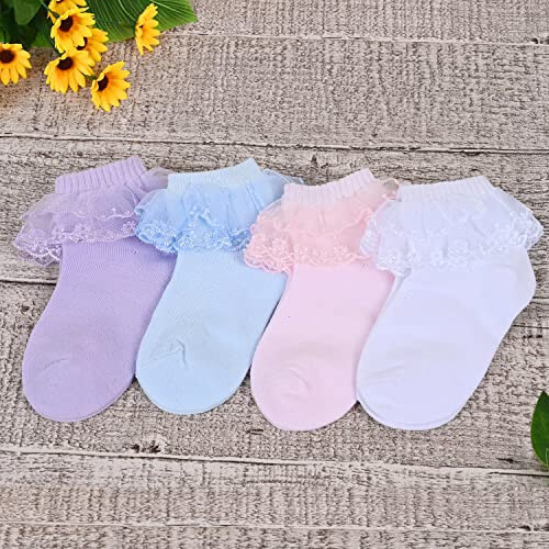 Sockfun Bebek Püfürlü Çoraplar, Bebek Çocuk Kızlar İçin Yeni Doğan Fiyonklu Dantelli Çoraplar - 2