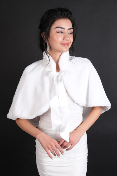 Soft Bridal Shawl with White Ribbon Brooch - 1