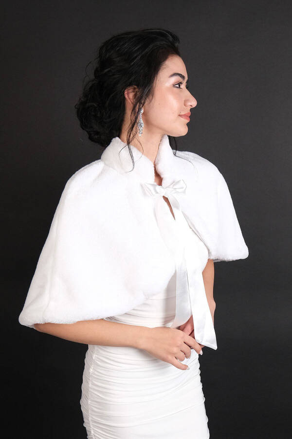 Soft Bridal Shawl with White Ribbon Brooch - 2