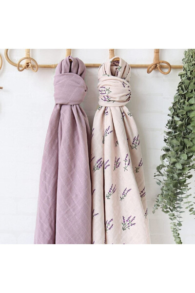 Soft Organic 100% Cotton Single Layer Muslin Swaddle Blanket Baby Blanket Lavender Color 110x110 Cm - 3