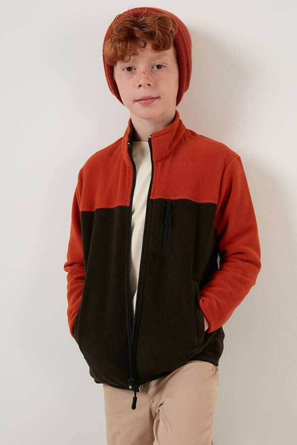 Soft Texture Zip-Up Color Block Stand Collar Pocket Fleece 5905001 - 6