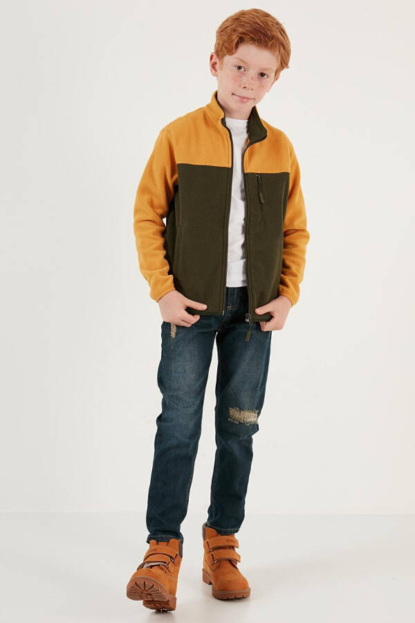 Soft Texture Zippered Color Block Stand Collar Pocket Fleece 5905001 - 6