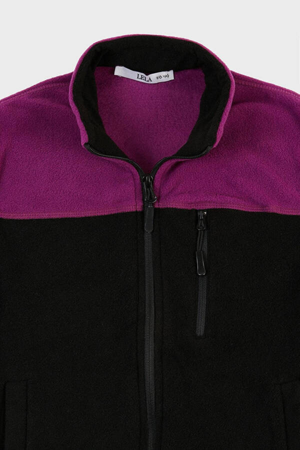 Soft Texture Zippered Color Block Stand Collar Pocket Fleece 5905001 - 2