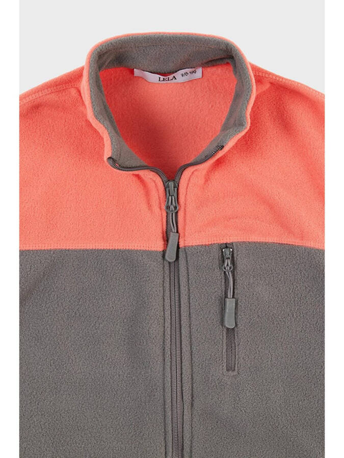 Soft Texture Zippered Color Block Stand Collar Pocket Fleece 5905001 - 5