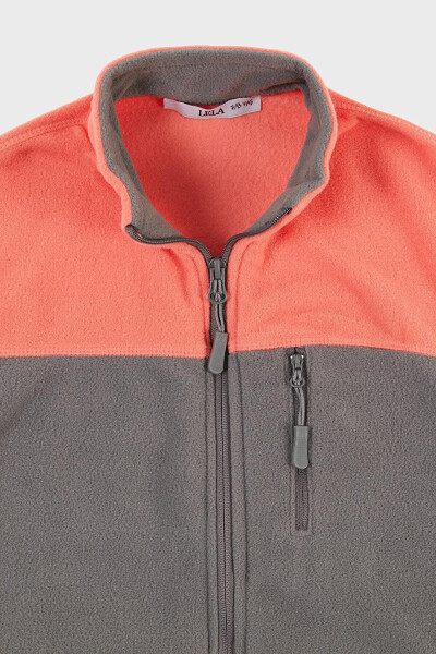 Soft Texture Zippered Color Block Stand Collar Pocket Fleece 5905001 - 2