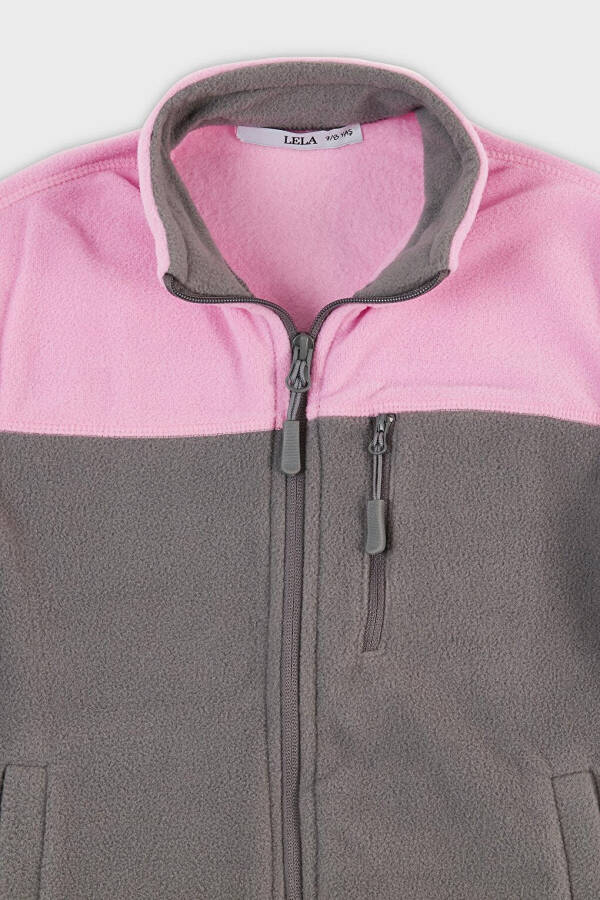 Soft Texture Zippered Color Block Stand Collar Pocket Fleece 5905001 - 8