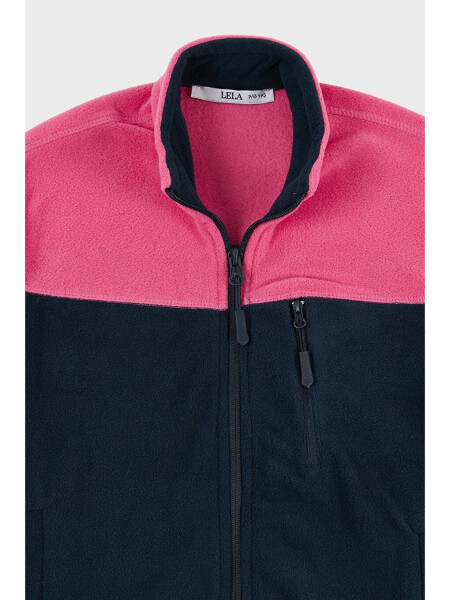 Soft Texture Zippered Color Block Stand Collar Pocket Fleece 5905001 - 2