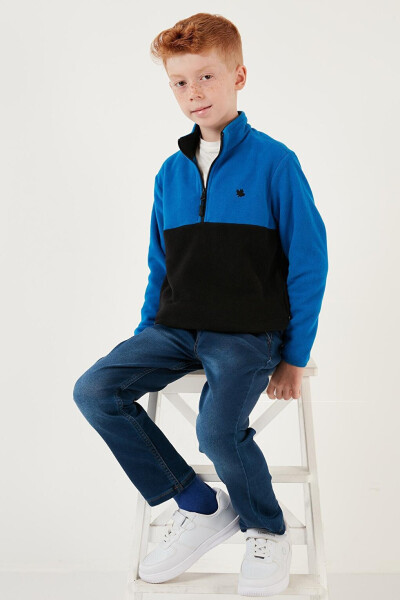 Soft-Textured Half-Zip Color Block Stand Collar Fleece 5905004 - 1