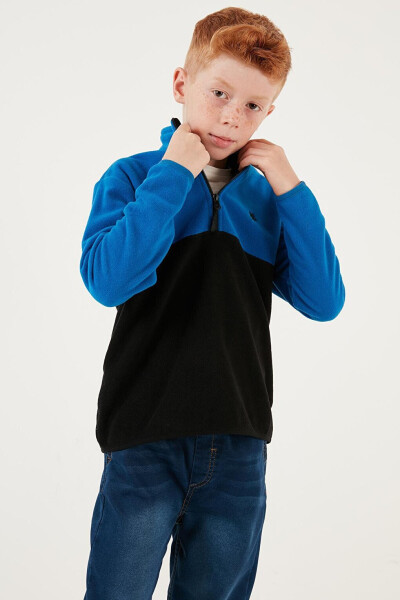 Soft-Textured Half-Zip Color Block Stand Collar Fleece 5905004 - 2