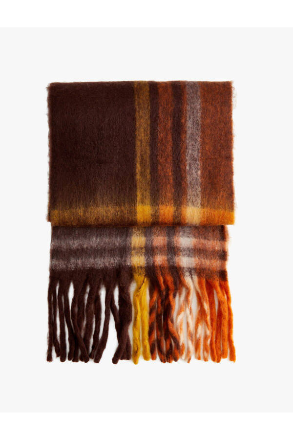 Soft textured, multi-colored long scarf with tassels - 5