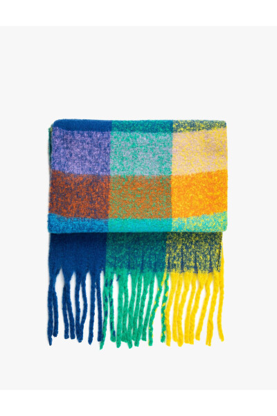 Soft Textured Multicolored Shawl with Tassels - 2