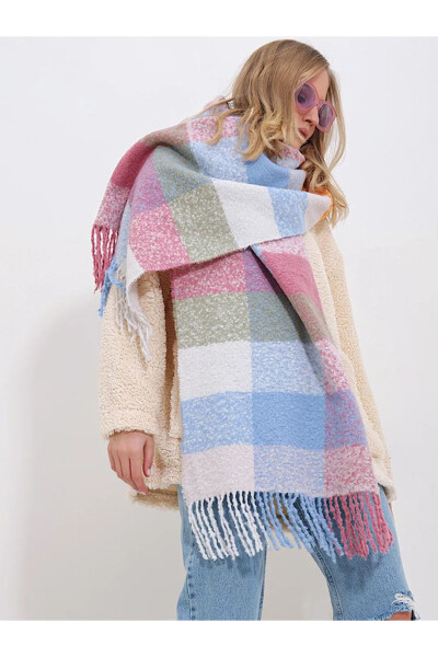 Soft Textured Plaid Puff Scarf - 1