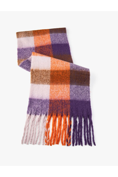 Soft Textured Plaid Scarf with Tassels - 4