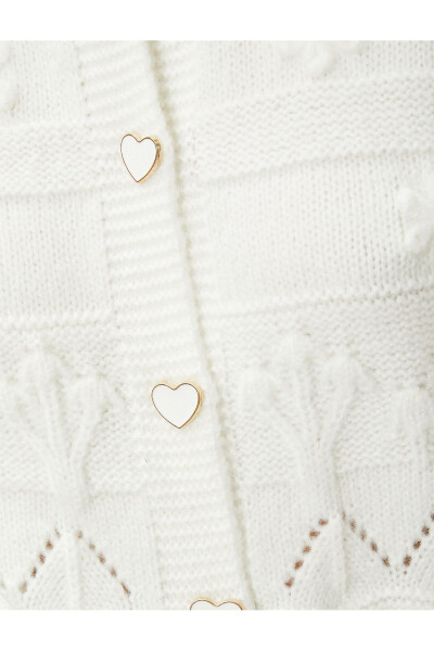 Soft Textured Round Neck Long Sleeve Cardigan with Heart Buttons - 12