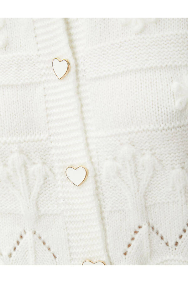 Soft Textured Round Neck Long Sleeve Cardigan with Heart Buttons - 12