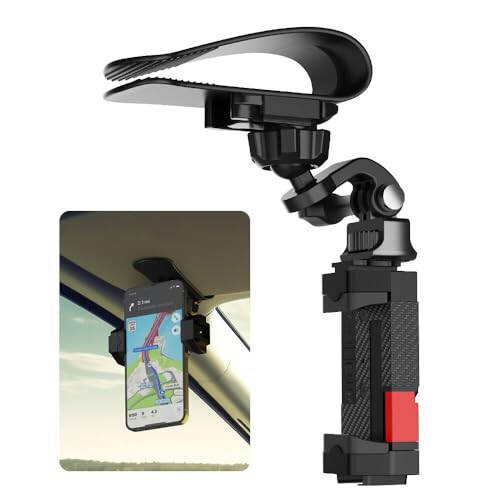 SOH Car Sun Visor Mount, Car Sun Visor Phone Holder with Adjustable Long Arm, Universal Phone Clip for iPhone 15 Pro Max/14/13 Pro/Max/Mini/Samsung,Google, All Smartphones - 1