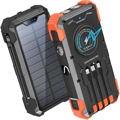 Solar Charger Power Bank, 42,800mAh Wireless Portable Charger with USB-C in/Output, QC3.0 Fast Charging 15W 4 Ports Outdoor Battery Pack Built-in LED Flashlight, for iPhone, Galaxy, iPad etc - 1