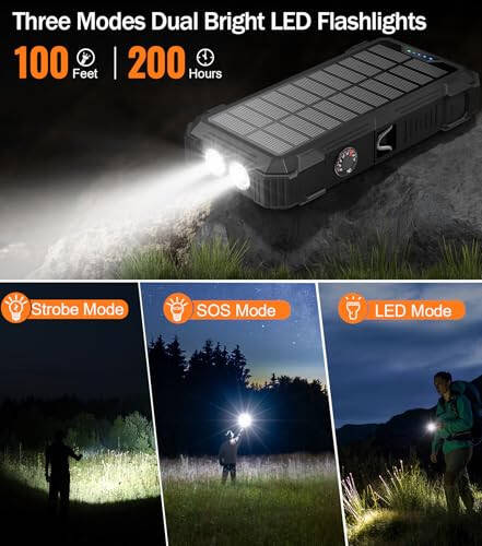 Solar Charger Power Bank, 42,800mAh Wireless Portable Charger with USB-C in/Output, QC3.0 Fast Charging 15W 4 Ports Outdoor Battery Pack Built-in LED Flashlight, for iPhone, Galaxy, iPad etc - 5