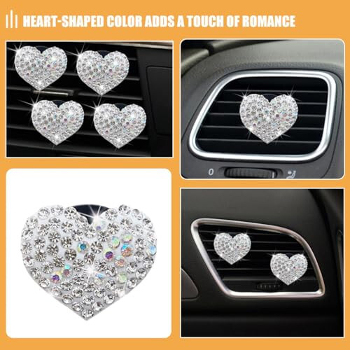 SOLUSTRE 2pcs Bling Heart Air Vent Clips Car Decoration Heart Air Conditioning Outlet Clip Car Air Freshener Clip Car Interior Decor Charm Car Interior Accessories - 3