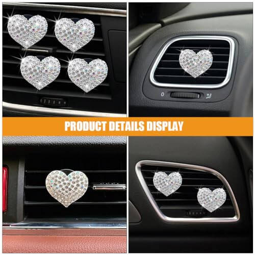 SOLUSTRE 2pcs Bling Heart Air Vent Clips Car Decoration Heart Air Conditioning Outlet Clip Car Air Freshener Clip Car Interior Decor Charm Car Interior Accessories - 6