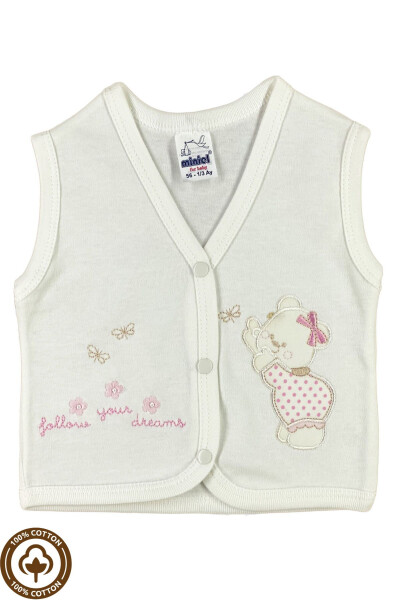 Somon colored, 2-piece cotton baby vest for 3-6-9 month babies. Bear embroidered, organic cotton. - 2