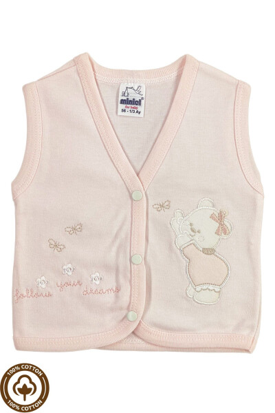 Somon colored, 2-piece cotton baby vest for 3-6-9 month babies. Bear embroidered, organic cotton. - 3