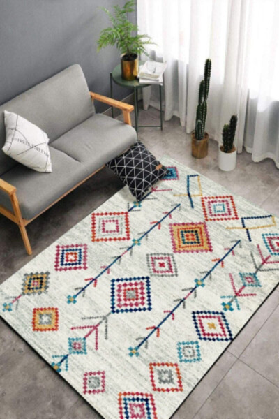 Şönil Kilim Desenli Modern Halı (MAKİNADA YIKANABİLİR SÜNGERLİ DOT/KEÇE TABAN) - Cp658 - 7