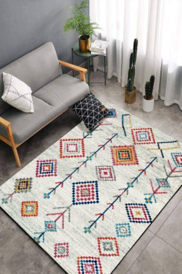 Şönil Kilim Desenli Modern Halı (MAKİNADA YIKANABİLİR SÜNGERLİ DOT/KEÇE TABAN) - Cp658 - 2