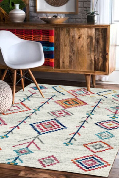 Şönil Kilim Desenli Modern Halı (MAKİNADA YIKANABİLİR SÜNGERLİ DOT/KEÇE TABAN) - Cp658 - 3