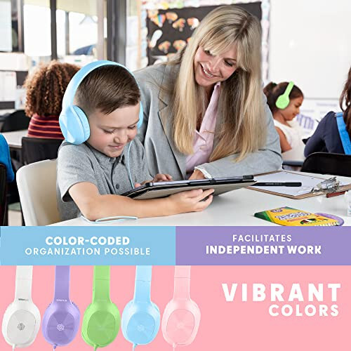 Sonitum Bulk Kids Headphones for School with Microphones - 5-Pack On-Ear 3.5mm Wired Headphones for Schools -Comfy Wired Kids Headphones with in-Line Mics – School Headphones for Kids - 6