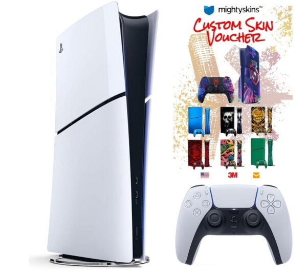 Sony PlayStation 5 (PS5) Digital Console Slim Edition W/ Mightyskins Custom Skin Code Voucher - Bundle - 1