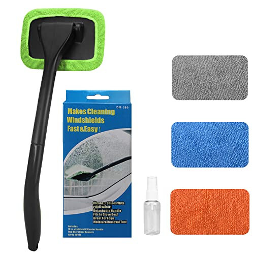 SoSickWithIt Araba Ön Cam Temizleme Aracı, 4 Yıkanabilir ve Tekrar Kullanılabilir Mikrofiber Ped ve Uzatılabilir Saplı Ön Cam Temizleyici, Oto Cam Sileceği İçin - 1