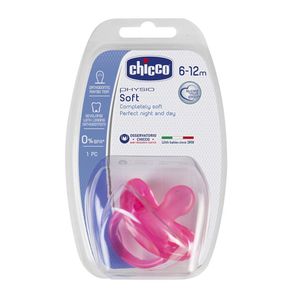 Соска Chicco Physio Soft силиконовая 12 месяцев Розовая - 1