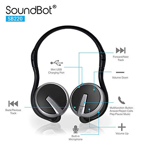 Soundbot SB221 HD Simsiz Bluetooth 4.0 Sport-Aktiv Quloqchinlar, 20 soatgacha Musiqa oqimi va 25 soatgacha Qo'lsiz qo'ng'iroqlar, Terga chidamli Ergonomik Xavfsiz joylashuv dizayni va Ovozli buyruqlar qo'llab-quvvatlashi bilan, Qora - 5