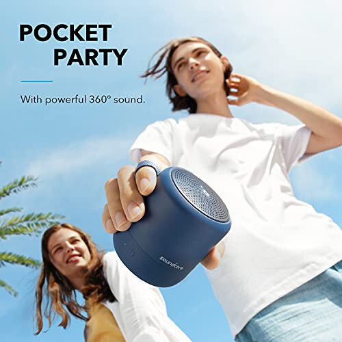 Soundcore Anker Mini 3 Bluetooth Karnay, Su o'tkazmaydigan IPX7, Cho'ntak partisi, hammom, plyaj uchun ideal, BassUp va PartyCast texnologiyalari bilan, Ko'chma karnaylar, USB-C va sozlanadigan EQ ko'k rangda - 2