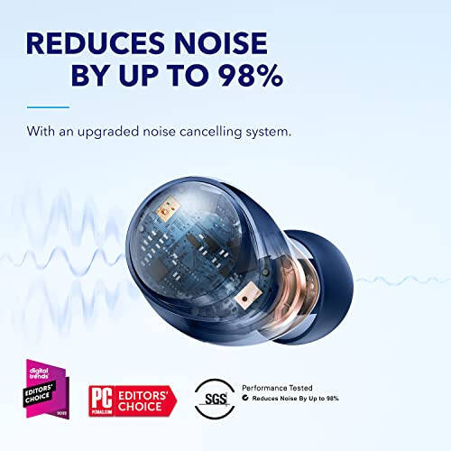 Soundcore by Anker Space A40 Auto-Adjustable Active Noise Cancelling Wireless Earbuds, Reduce Noise by Up to 98%, 50H Playtime, Hi-Res Sound, Comfortable Fit, App Customization, Wireless Charge (Blue) - 2