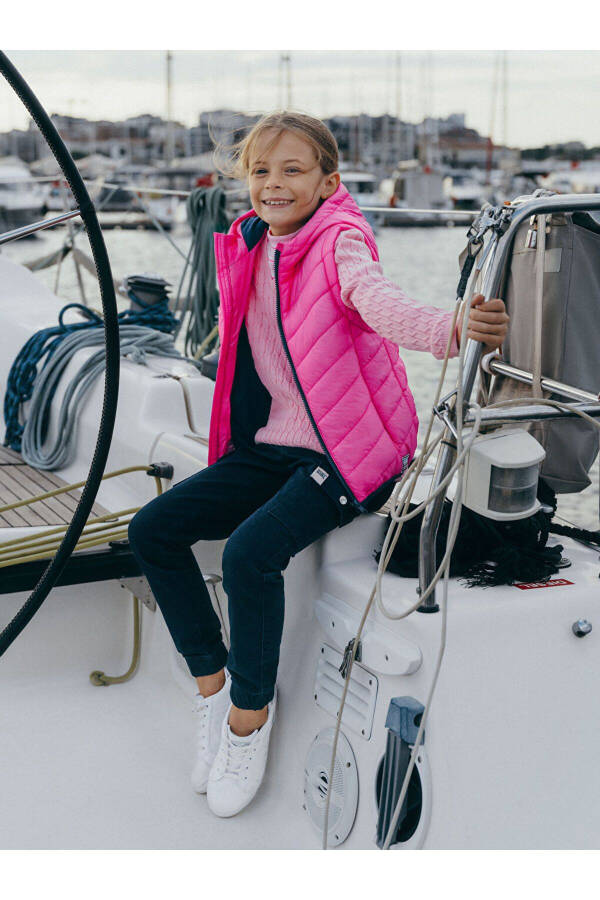 SOUTHBLUE Pink Hooded Basic Girls Puffer Vest - 1