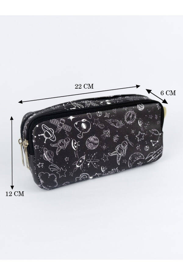 Space Cute Vegan Leather Pencil Case with Two Compartments (Double Eye Pencil Case) - 3