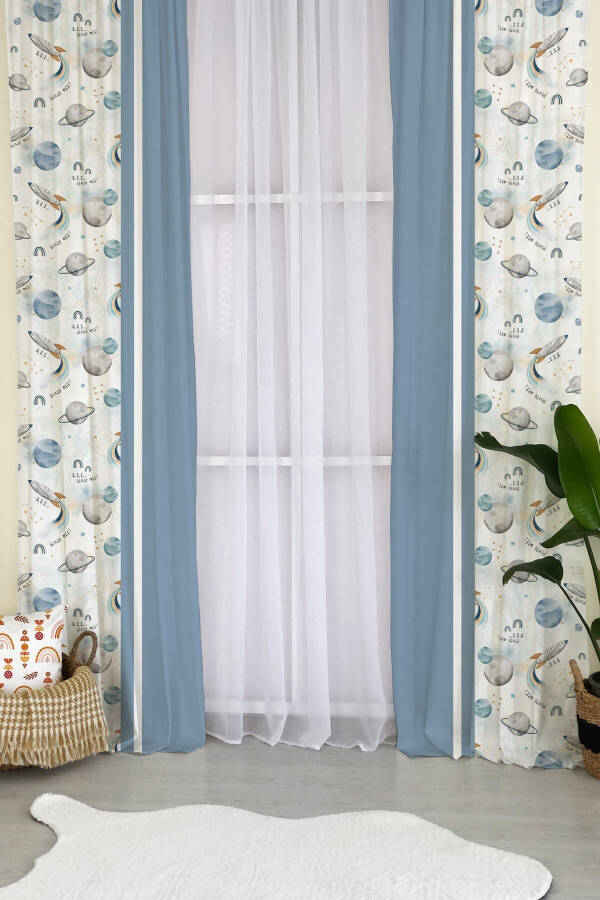 Space Patterned Children's Room Blackout Curtain - Blue - 1