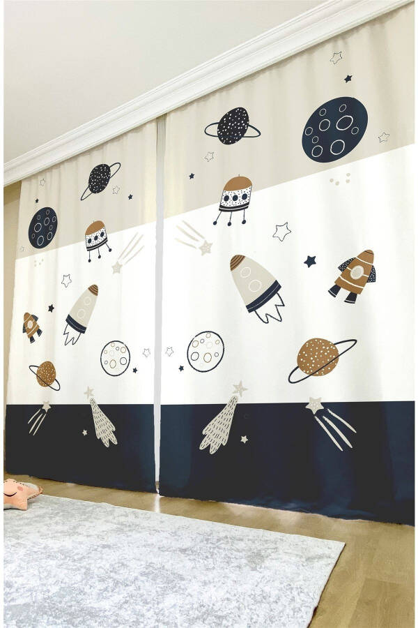 Spacecraft Patterned Children & Baby Room Blackout Curtain (SINGLE PANEL PRICING) - 3