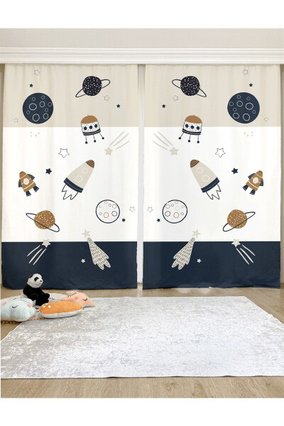 Spacecraft Patterned Children & Baby Room Blackout Curtain (SINGLE PANEL PRICING) - 5