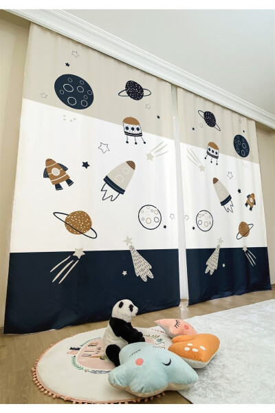 Spacecraft Patterned Children & Baby Room Blackout Curtain (SINGLE PANEL PRICING) - 6