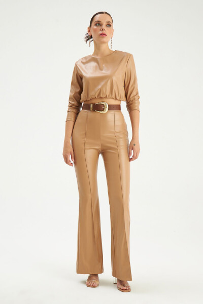 Spanish Wide Leg Leather Pants - Beige - 1