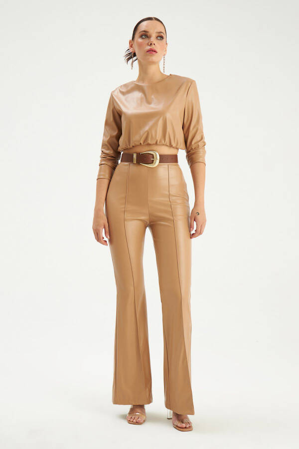 Spanish Wide Leg Leather Pants - Beige - 1