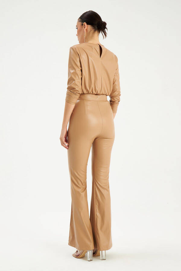 Spanish Wide Leg Leather Pants - Beige - 6