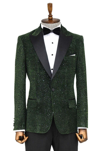 Sparkling Flower Pattern Dark Green Men's Tuxedo Jacket - Wessi - 1