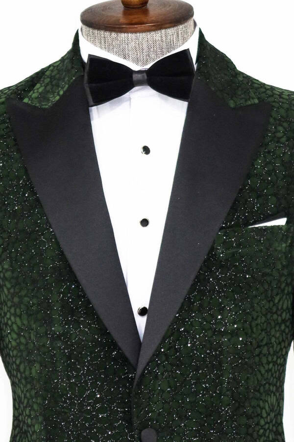 Sparkling Flower Pattern Dark Green Men's Tuxedo Jacket - Wessi - 2