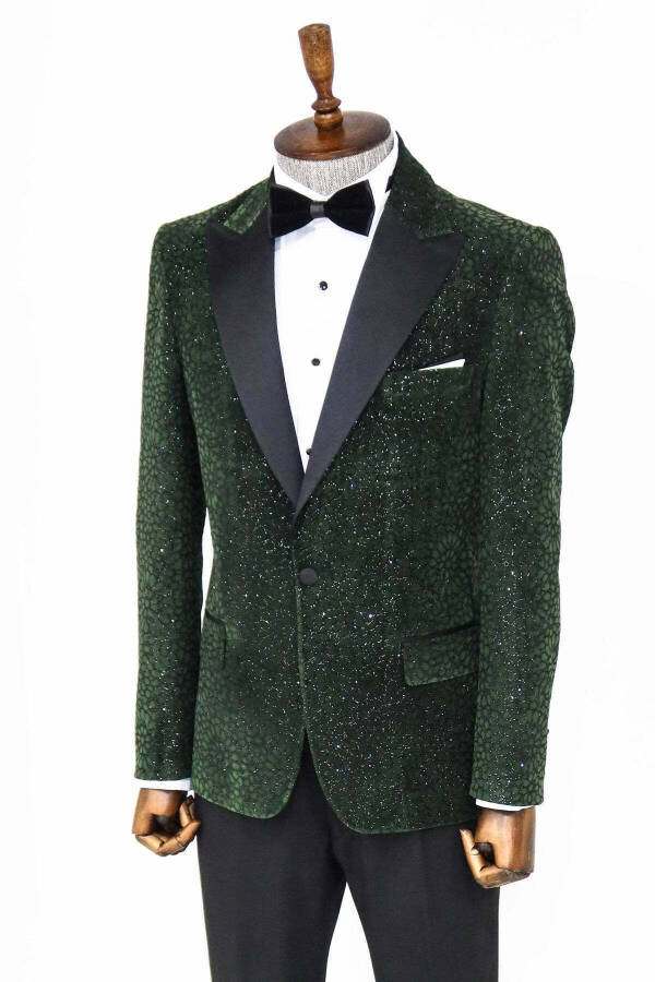 Sparkling Flower Pattern Dark Green Men's Tuxedo Jacket - Wessi - 3